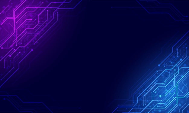 Circuit board technology background purple and blue light bannerelectronic system concept