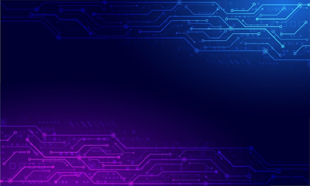 Circuit board technology background purple and blue light bannerelectronic system concept