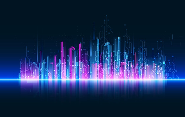 Circuito trama sfondo design flusso delle onde tecnologia di esplosione quantistica concetto di tecnologie informatiche quantistiche futuristico blu circuito sfondo vettore scheda madre