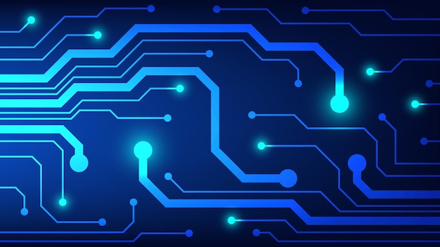 Circuit board with blue lighting background. technology and hi tech graphic design element concept