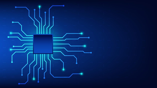 Circuit board with blue lighting background. technology and hi tech graphic design element concept