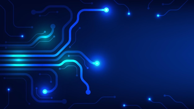 Circuit board with blue lighting background. technology and hi tech graphic design element concept