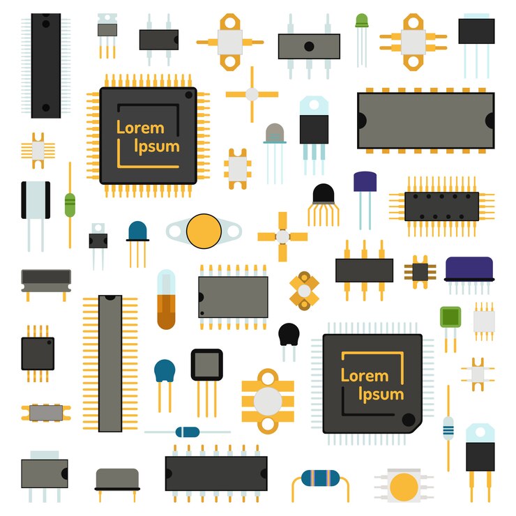 Vector circuit computer chips icons technology vector illustration set.  