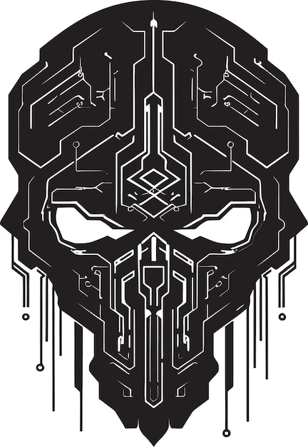 Vector circuit specter cyberpunk black skull binary banshee futuristic emblem design