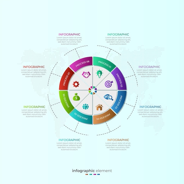 Circulair zakelijk infographic element met acht opties