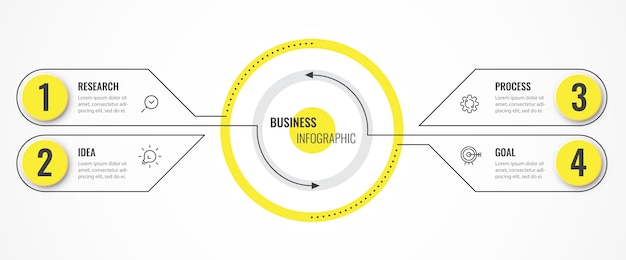 Vector circulaire infographic dunne lijn ontwerpsjabloon met pijlen en 4 opties of stappen.