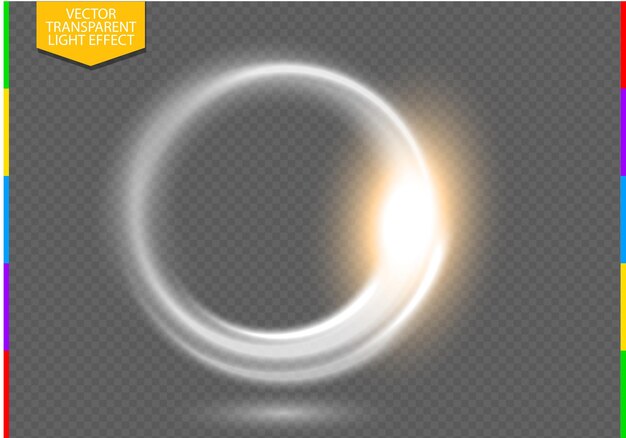 Circulaire lens flare transparant lichteffect. Abstracte ellipsrand. Luxe glanzende roterende gloed lijn. Kracht energie element. Gloeiende ring trace achtergrond. Ronde glanzende vector cirkel swirl trail