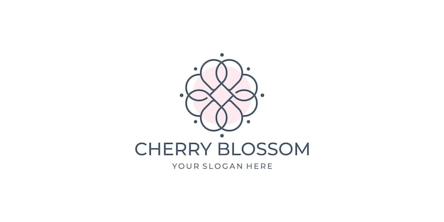 Circulaire minimalistische kersenbloesem logo ontwerp creatieve lijnstijl bloemen monogram lijnvorm