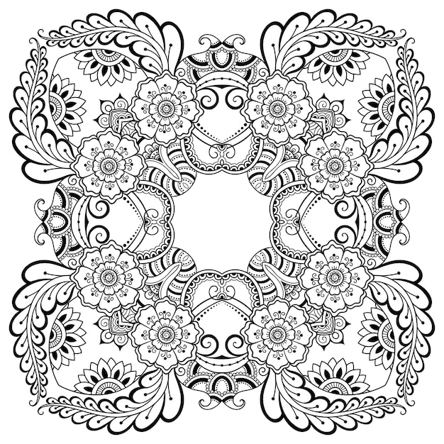 Circulaire patroon in de vorm van mandala met bloem voor Henna, Mehndi, tatoeage, decoratie. Decoratief ornament in etnische oosterse stijl. Overzicht doodle hand loting vectorillustratie.