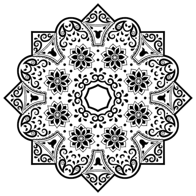 Circulaire patroon in de vorm van mandala met bloem voor Henna Mehndi tattoo decoratie decoratief ornament in etnische oosterse stijl schets doodle hand loting vectorillustratie