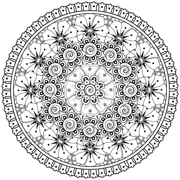 Circulaire patroon in de vorm van mandala met bloem voor henna mehndi tattoo decoratie