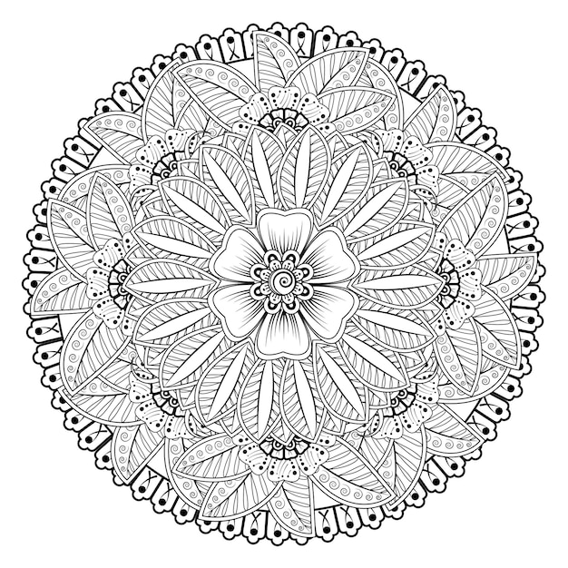 Circulaire patroon in de vorm van mandala voor Henna, Mehndi, tatoeage, decoratie. Kleurboek pagina.