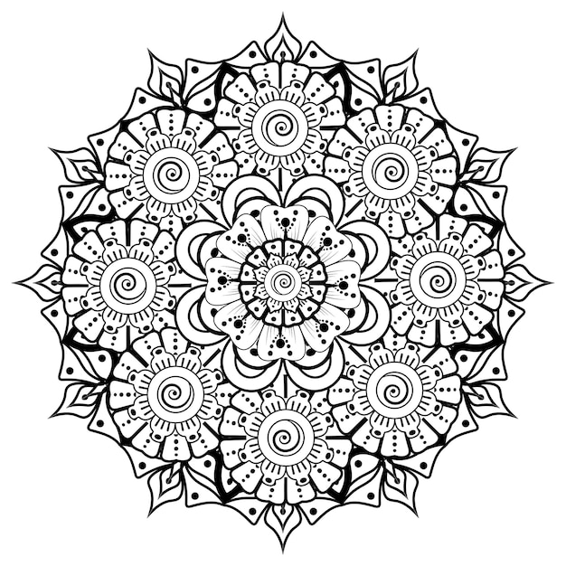 Circulaire patroon in de vorm van mandala voor henna, mehndi, tatoeage, decoratie. kleurboek pagina.