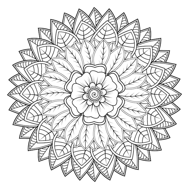 Circulaire patroon in de vorm van mandala voor Henna Mehndi tattoo decoratie Kleurboek pagina