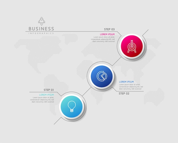 Circulaire verbindingsstappen zakelijke infographic sjabloon met 3 elementen