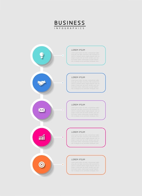 Circulaire verbindingsstappen zakelijke infographic sjabloon met 5 elementen