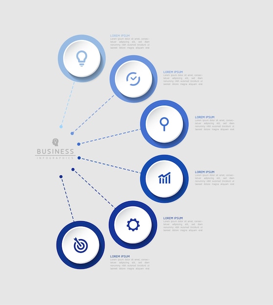 Circulaire verbindingsstappen zakelijke infographic sjabloon met 6 elementen