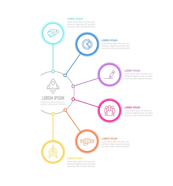 Circulaire verbindingsstappen zakelijke infographic sjabloon met 6 elementen