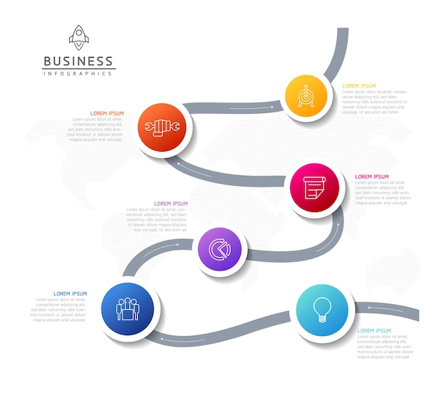 Circulaire verbindingsstappen zakelijke infographic sjabloon met 6 elementen