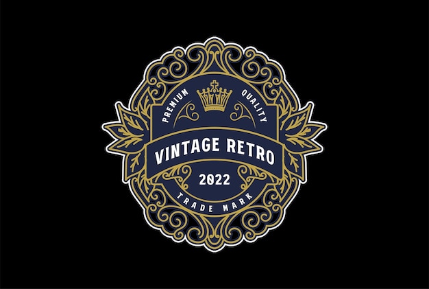 Circulaire Vintage grens Frame Vintage Royal Crown Badge embleem stempel Label Logo ontwerp Vector