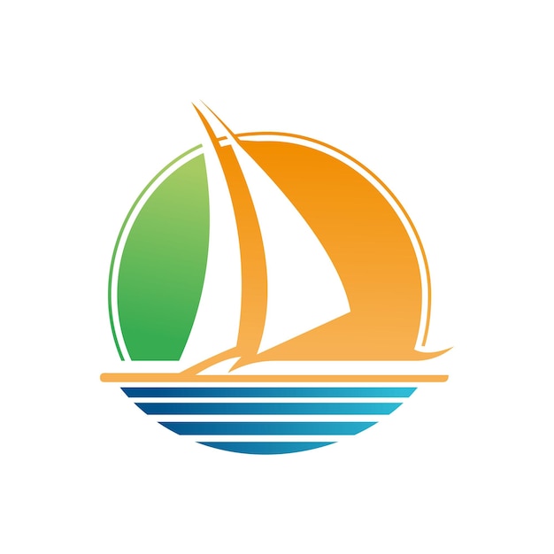 Circulaire zon- en zeeschepen Logo-ontwerp geïsoleerde vectorillustratie