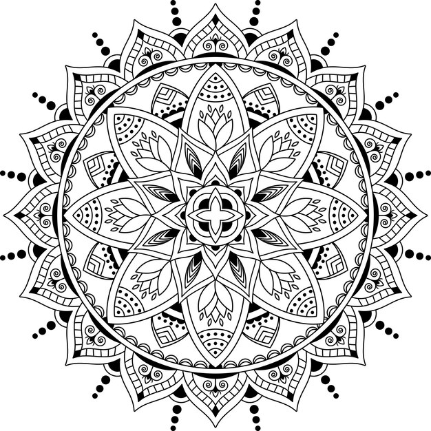 Circulaire zwart-wit mandala geïsoleerd op een witte achtergrond. Kleurboek pagina.