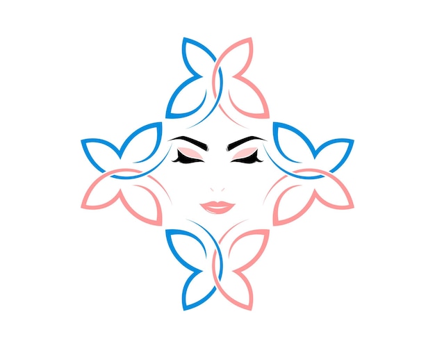 Circular abstract butterfly with beauty woman face in the middle