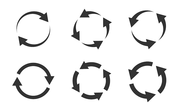 Circular arrows set Refresh reload and process symbol Recycle arrows Flat vector illustration