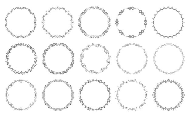 Круглые черно-белые цветочные венки набор цветочных круглых рамок границы векторной рамки
