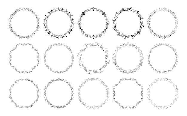 Круглые черно-белые цветочные венки набор цветочных круглых рамок границы векторной рамки