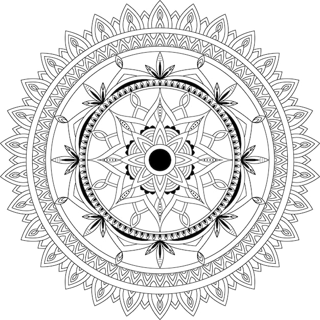 Mandala circolare in bianco e nero isolato su sfondo bianco. pagina del libro da colorare.