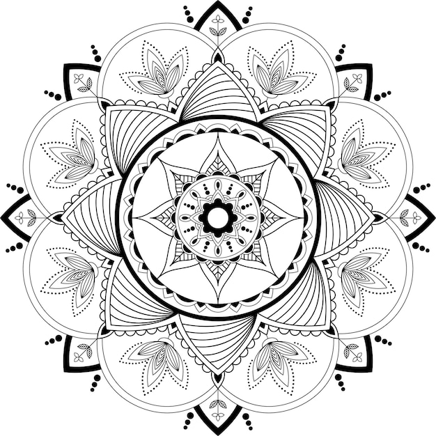 Circular black and white mandala isolated on a white background. Coloring book page.