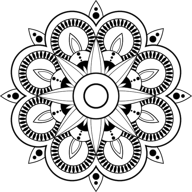Vettore mandala circolare in bianco e nero isolato su sfondo bianco.