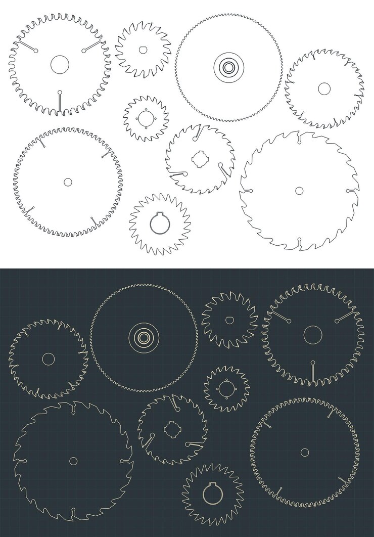 Vector circular blade saw drawings set