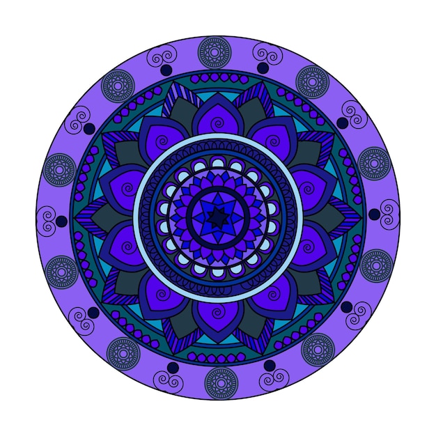 Circular blue color hand drawn mandala vector illustration