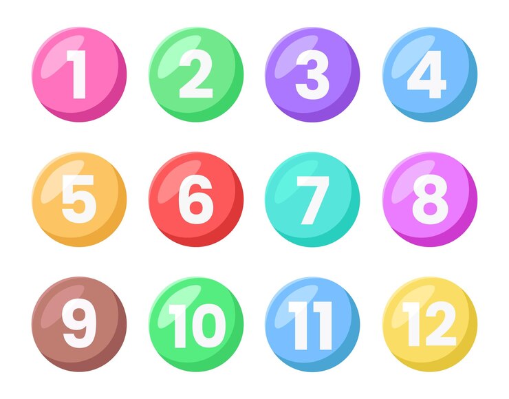 Vector circular bullet points numbers from one to twelve