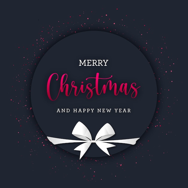 Vector circular christmas banner with red glitter and white gift bow