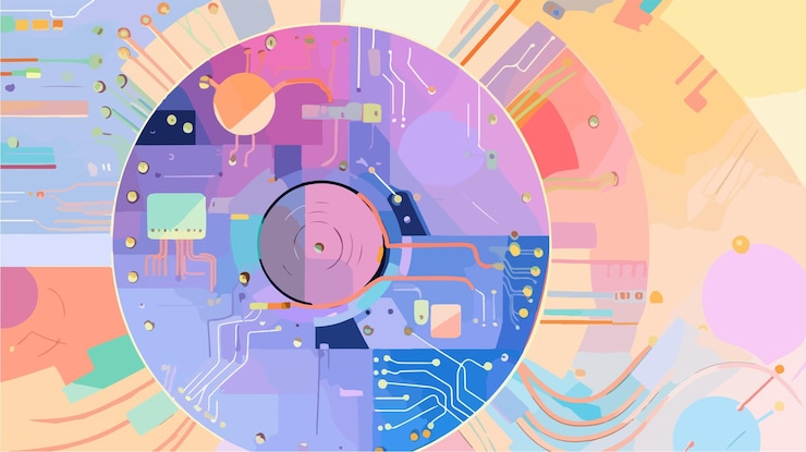 Vector circular circuit board with electronic components background