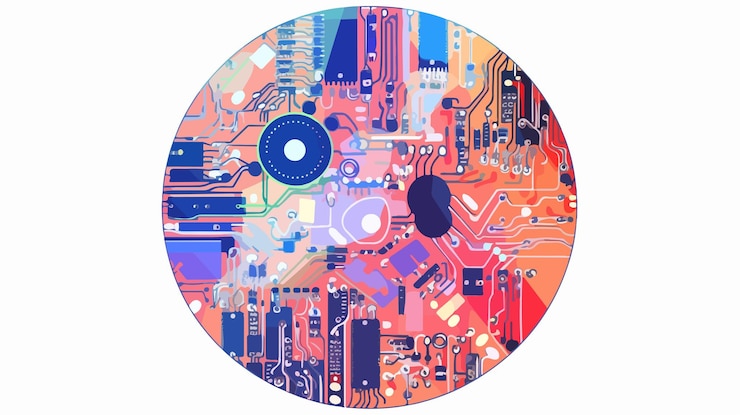 Vector circular circuit board with electronic components background