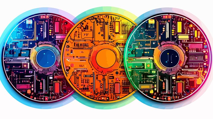 Vector circular circuit boards with electronic components technology concept image