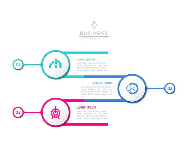 Modello infografico aziendale con passaggi di connessione circolare con 3 elementi