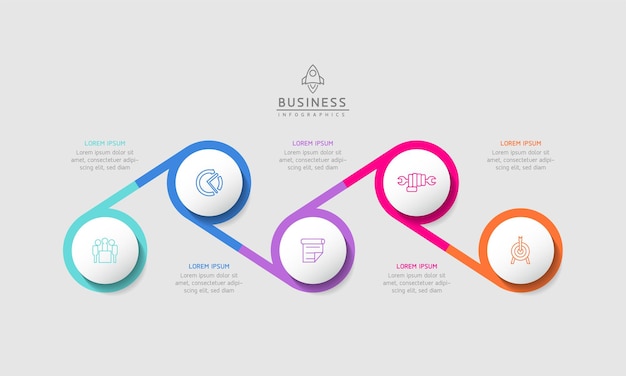 Circular Connection Steps business Infographic Template with 5 Element