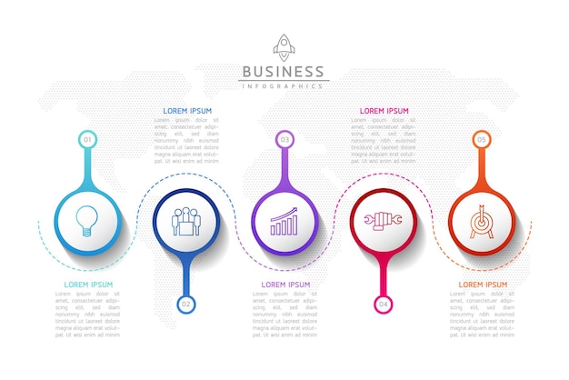 Бизнес-инфографический шаблон circular connection steps с 5 элементами