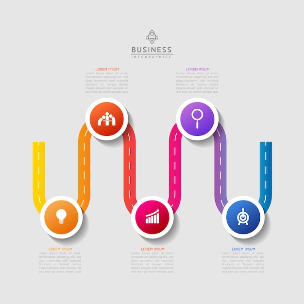 Circular Connection Steps business Infographic Template with 5 Element