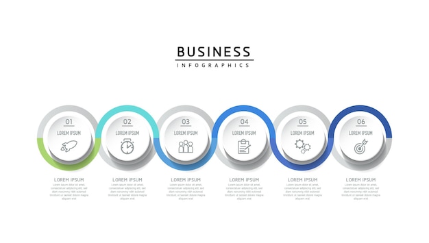 Circular connection steps business infographic template with 6 element