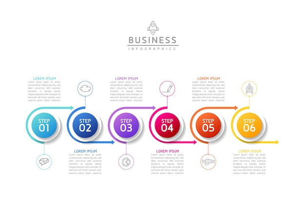 Circular connection steps business infographic template with 6 element