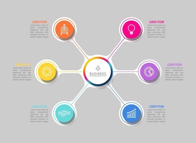 Circular Connection Steps business Infographic Template with 6 Element