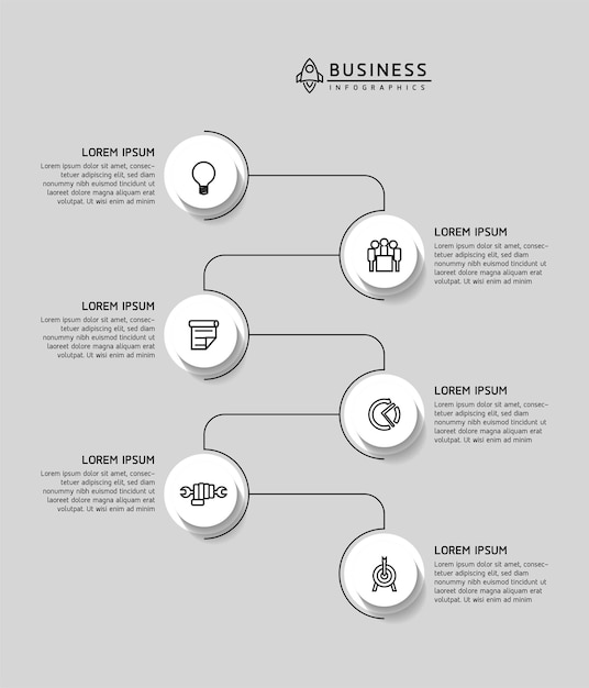 Бизнес-инфографический шаблон Circular Connection Steps с 6 элементами