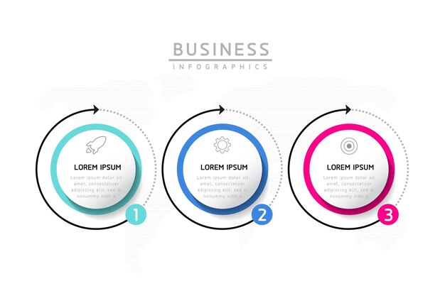 Circular connection steps infographic template with 3 element