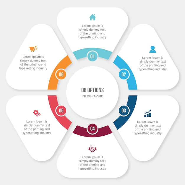 Вектор Дизайн шаблона циркулярной инфографики с шестью шагами